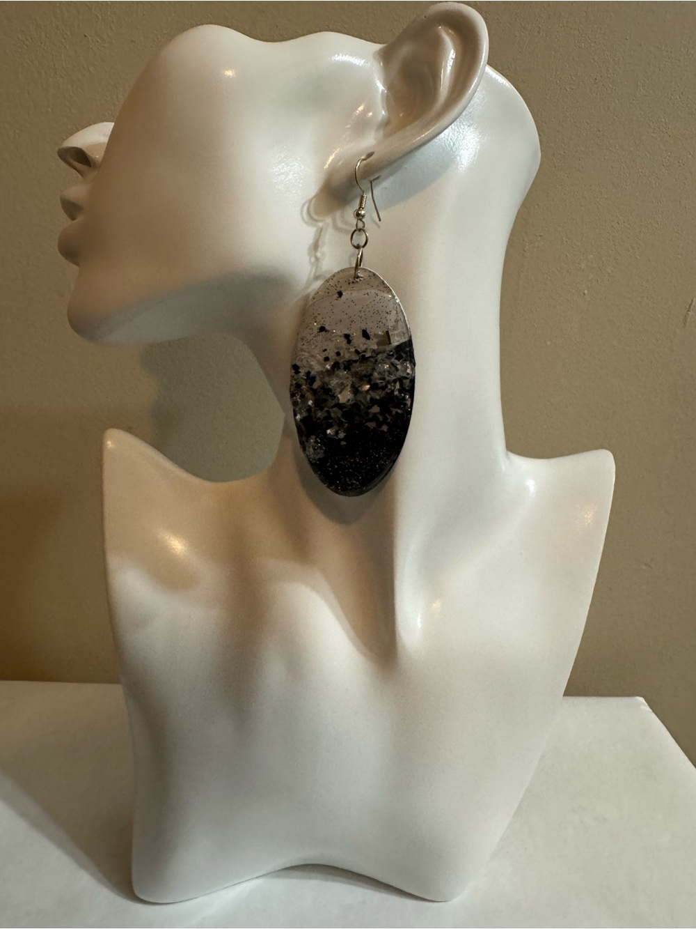 Oversized Black and Gray Resin Drop Earrings Handmade